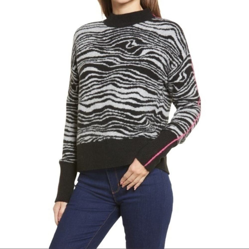 Halogen Swirl Zebra Stripe Mock Neck Sweater Large NWT
